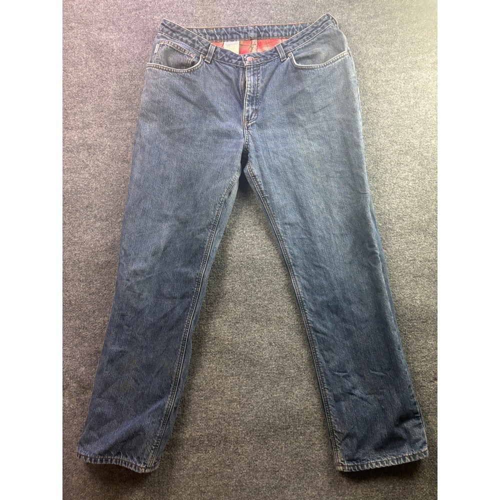 Carhartt Flannel Lined Jeans Womens 16x32 Blue Denim Plaid Insulated Straight